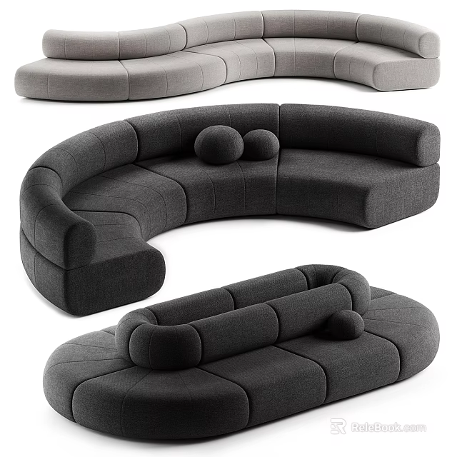 Modern Curved Modular Sectional Sofa in Gray with Comfortable Cushions and Stylish Design 3d model 