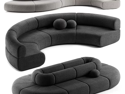 Modern Curved Modular Sectional Sofa in Gray with Comfortable Cushions and Stylish Design 3d model