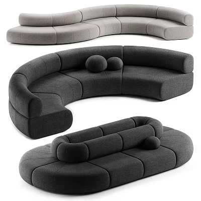Modern Curved Modular Sectional Sofa in Gray with Comfortable Cushions and Stylish Design 3d model