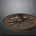 Traditional Wooden Cart Wheel With Spokes And Central Metal Hub