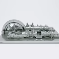 Mechanical Engine Model With Large Gear Wheel And Detailed Components On Acrylic Display Stand