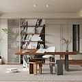 Modern study bookcase desk and chair combination 3d model