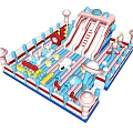 Colorful Outdoor Inflatable Play Equipment With Slide Pillars And Cartoon Elements For Children