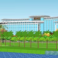 Shower Sauna Facilities In Modern Waterfront Resort With Glass Curtain Wall And Green Trees