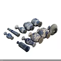 Blue and White Porcelain Ceramic Vessels with Various Shapes and Floral Patterns