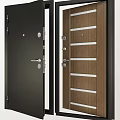 Modern Swing Door Designs Featuring Wooden Panel Black Finish And Metal Strips For Interior