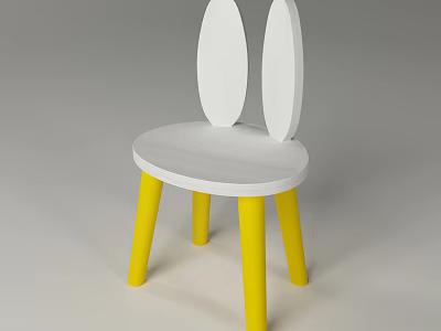 Cute Children's Chair With White Body And Rabbit Ear Shaped Backrest Yellow Legs 3d model
