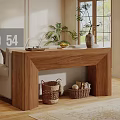 Wooden Entryway Console Table With Decorative Vase Fruit Bowl And Wicker Baskets