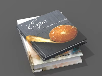 Ega Book With Orange Slice Cover Design Stacked On Other Books 3d model