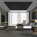 Elegant Hotel Room Interior With Large Bed Nightstand Lamp TV Window Carpet And Decorative Painting