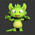 Cute Green Cartoon Creature Character With Big Eyes Spiky Back And Open Arms