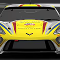Yellow Red Blue Striped Corvette Race Car With Driven Sponsorship Logos