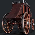Vintage Brown Wooden Horse Drawn Carriage With Large Wheels And Roof Railings