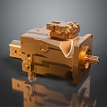 Golden Metallic Mechanical Component Precision Engineered With Gear Housing And Connections 3d model