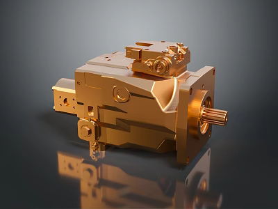 Golden Metallic Mechanical Component Precision Engineered With Gear Housing And Connections 3d model