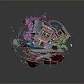 Abstract Miniature Landscape Inside Sphere with Colorful Buildings Trees and Roads