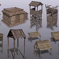 Traditional Wooden Building Models With Thatched Roofs For Modern Architectural