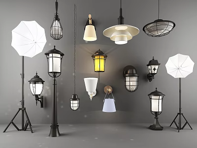 Diverse Lighting Combinations Featuring Modern Pendant Lights Vintage Wall Sconces And Floor Lamps 3d model