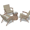 Light Colored Wicker Chairs With Wooden Frame And Round Side Table Set 3d model