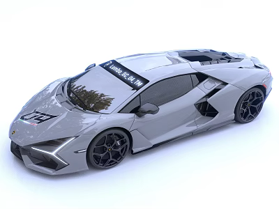 Silver Lamborghini Supercar With Sleek Design Black Wheels And 75th Anniversary Logo 3d model