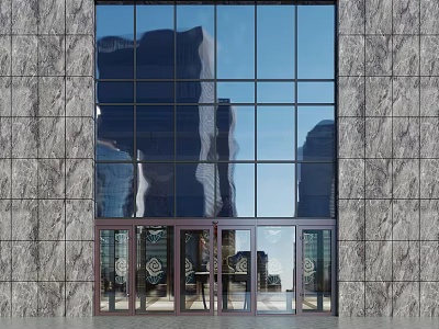 Modern Storefront Featuring Marble Wall Black Glass Windows Brown Glass Doors With Decorative Patterns 3d model
