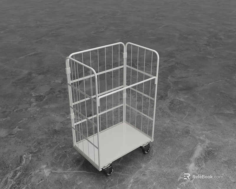 White Metal Utility Cart With Mesh Sides Platform Base And Wheels 3d model