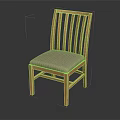 Wooden Dining Chair With Slat Back Design And Light Grey Upholstered Seat