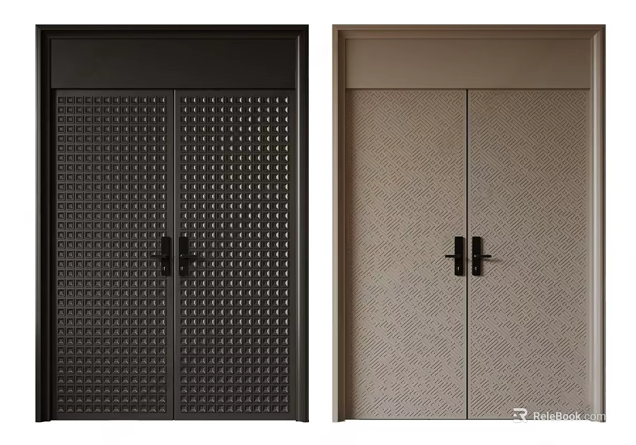 Security Door Double Door Design With Black And Beige Textured Smooth Surface 3d model 