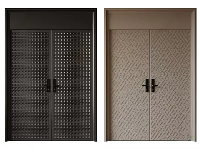 Security Door Double Door Design With Black And Beige Textured Smooth Surface 3d model