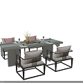Modern Dining Table Set with Chairs White Cushions Red Pillows Vase and Tea Sets 3d model