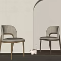 Modern Light Beige Dining Chairs With Wooden Legs And Fabric Seats In Minimalist Arched Room