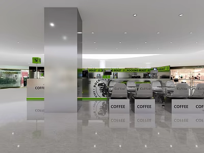 Modern Coffee Shop Interior Design With Counter Chairs Coffee Signs And Bright Space 3d model