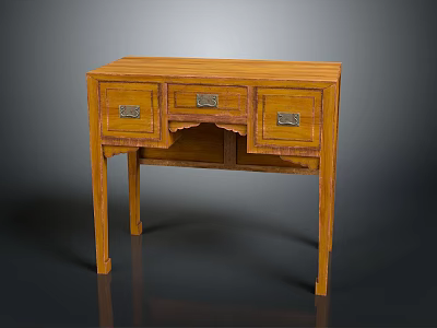 Traditional Wooden Table Design With Three Drawers Metal Handles And Sturdy Legs 3d model