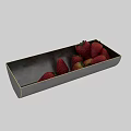 Fresh Red Strawberries with Green Leaves in Black Rectangular Tray 3d model