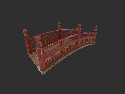 Traditional Chinese Garden Landscape With Red Arch Bridge And Ornate Railings 3d model
