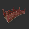 Traditional Chinese Garden Landscape With Red Arch Bridge And Ornate Railings