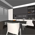 Modern Restaurant Dining With Dark Cabinets White Countertop Table Chairs Window Blinds And Recessed Lighting