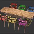 Modern Wooden Dining Table Set With Six Upholstered Chairs And Simple Design