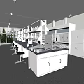 Modern Laboratory Interior With Spacious Workbench Glass Door Cabinets And Fume Hoods