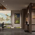 Elegant Modern Private Dining Room With Round Table Chairs Pendant Light And Wall Painting