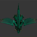 Green Dragon 3D Model with Orange Wings Horns and Yellow Claws on Gray Background