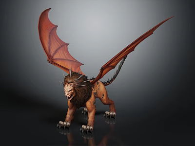 Mythical Lion Like Creature With Bat Wings Horns And Sharp Claws 3D Rendering 3d model