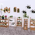 Wooden Plant Stands With Various Potted Plants For Indoor Home Decor