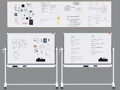 Whiteboards With Design Sketches Diagrams And Notes For Project Planning 3d model