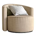 Single Sofa Featuring Brown Leather Beige Fabric and Gray White Pillows 3d model
