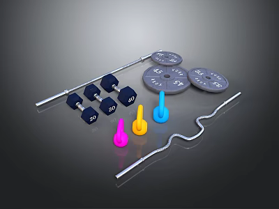Complete Home Gym Fitness Equipment Set With Dumbbells Barbells Weight Plates And Colorful Grips 3d model