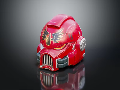 Red Sci Fi Helmet With Eagle Design And Silver Accents On Black Background 3d model
