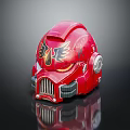 Red Sci Fi Helmet With Eagle Design And Silver Accents On Black Background
