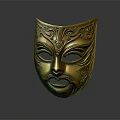 Intricate Golden Mask With Carved Decorative Patterns And Traditional Design
