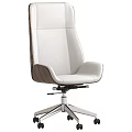 Modern High Back White Leather Office Chair With Wooden Accents And Metal Base